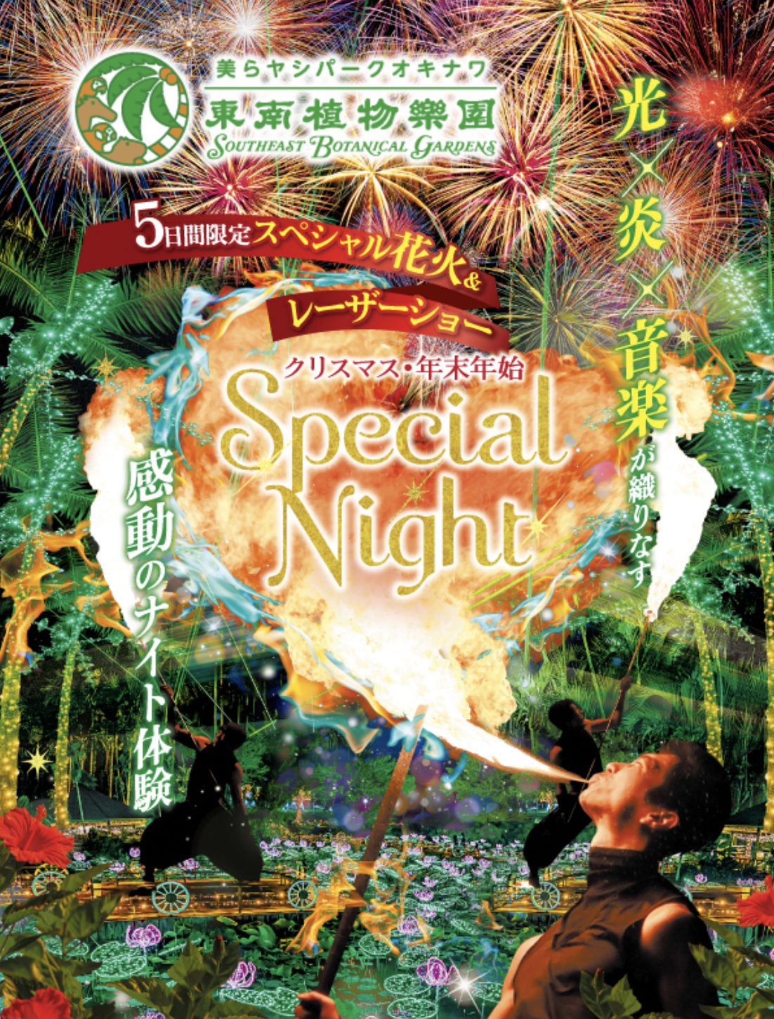 美らヤシパーク沖縄 東南植物楽園 　年末年始スペシャルナイト（特別な花火やレーザーショーは圧巻！）